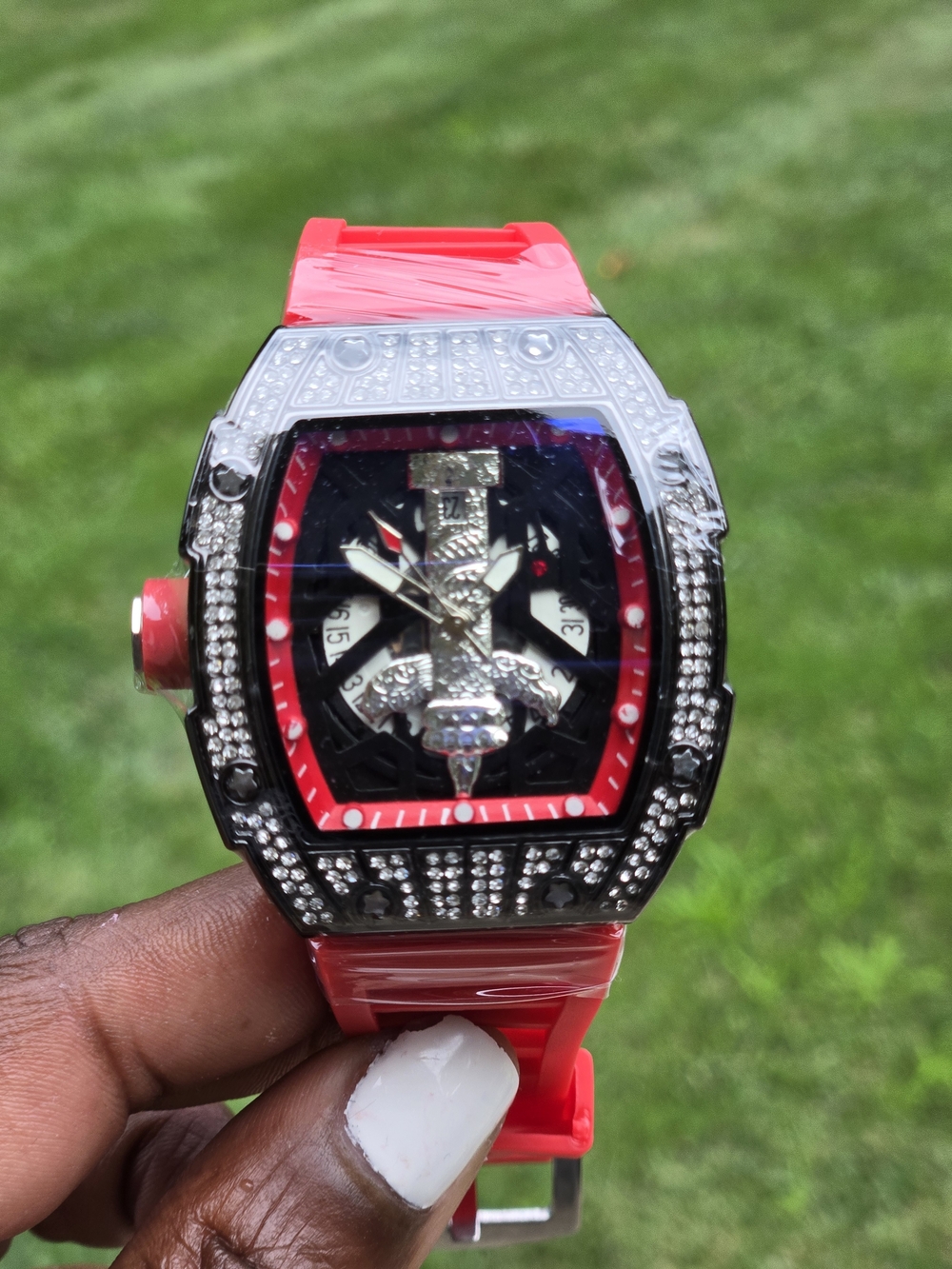 Men's Red Crystal-Accent Sport Watch